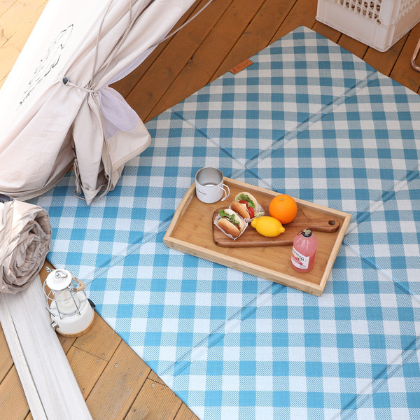 🧡THANKS 특가🧡 패브릭 디자인 캠핑매트 대형 블루체크 (200x140cm)